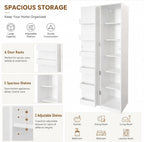 Narrow Kitchen Pantry Cabinet, 70.3" Tall Storage Cabinet with Door Racks and Adjustable Shelves, Slim Freestanding Pantry Cupboard for Kitchen, Bathroom and Small Spaces, White