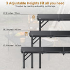 Folding Camping Table, 34.2"x15.7" 3 Adjustable Height Max 27.5" | Picnic Table Matte Black Aluminum Folding Table with Handle for Party, Dining, Garden, Patio, Market