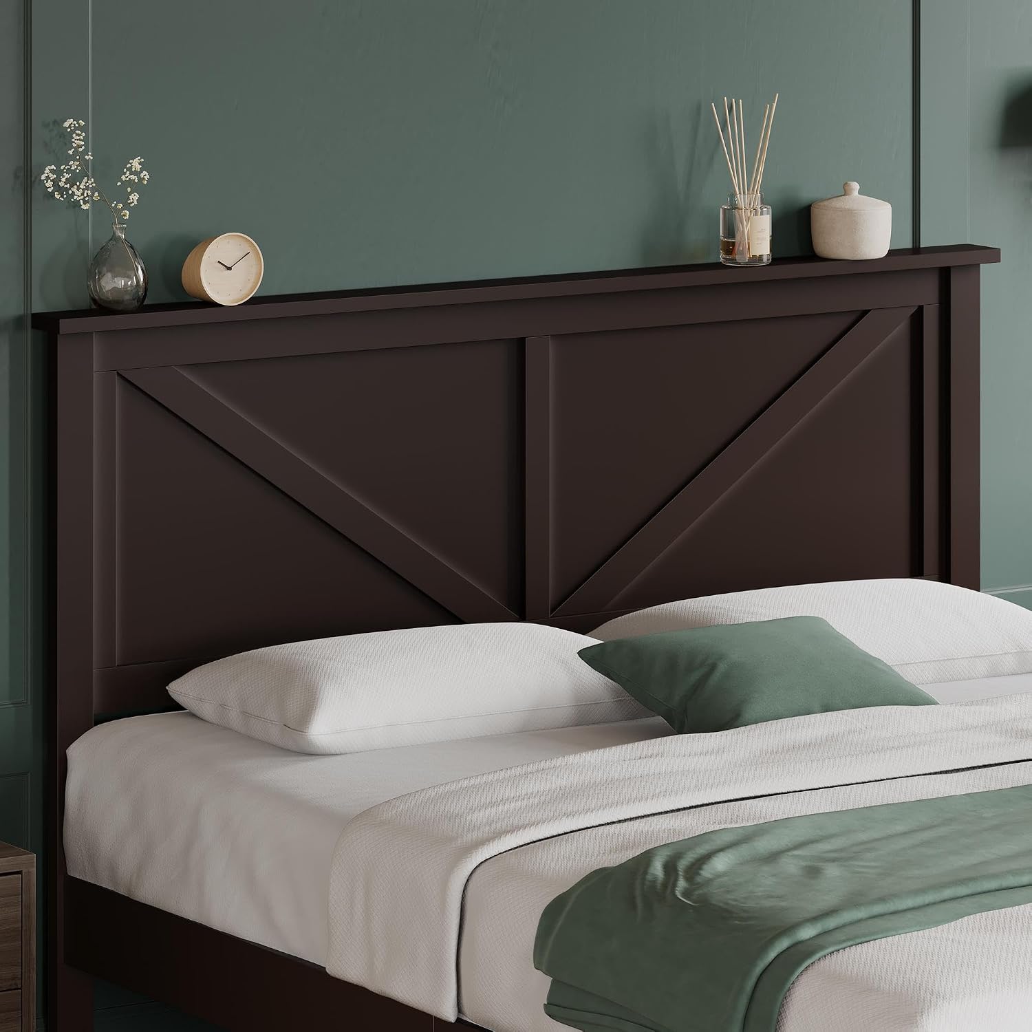 Yaheetech Queen Size Platform Wood Bed Frame, Farmhouse Headboard, Espresso