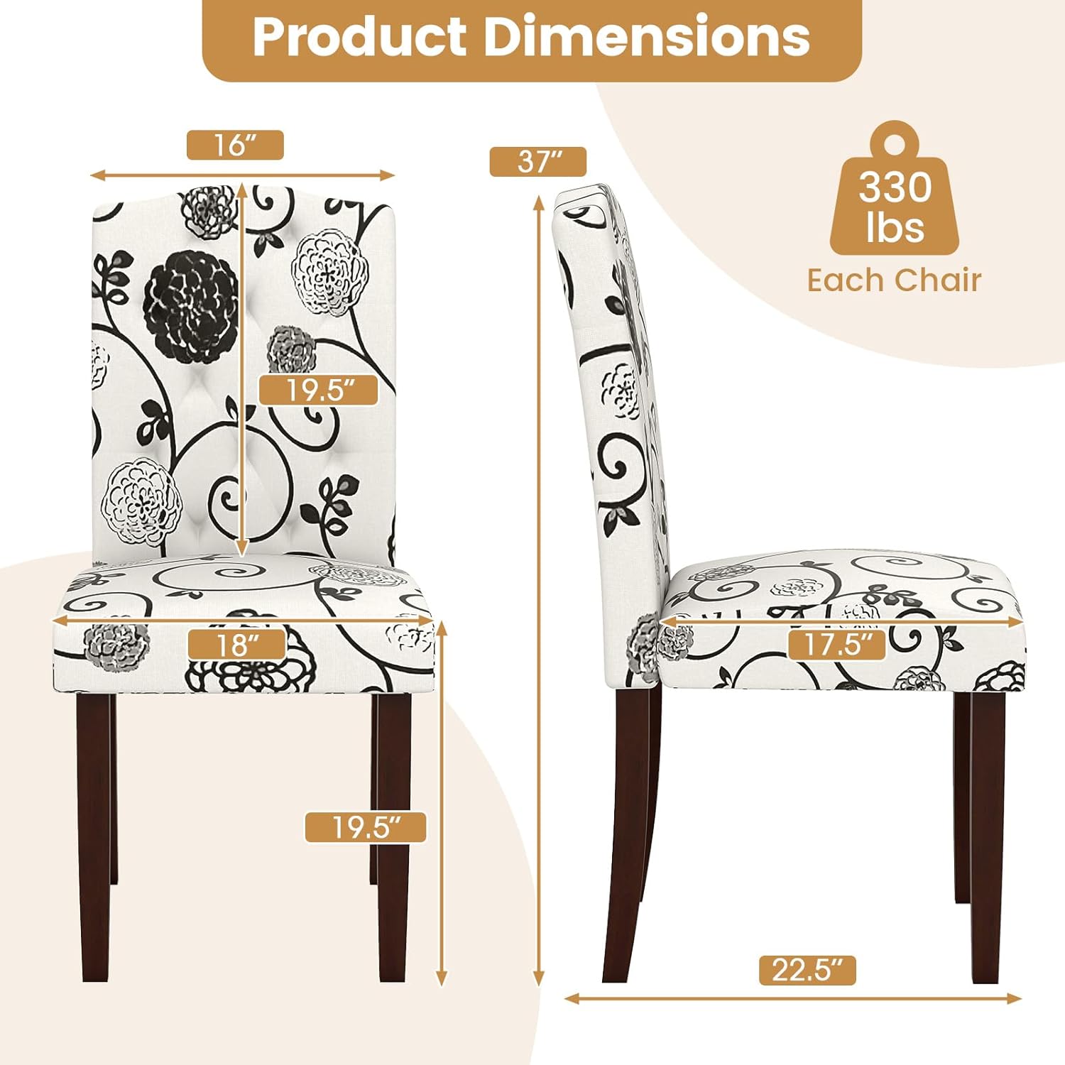 GOFLAME Upholstered Dining Chairs Set of 2, Button Tufted Fabric Upholstered Parson Chairs with Rubber Wood Legs, Padded Seat and High Curved Backrest, Armless Kitchen Chairs for Dining Room, Floral