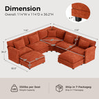 ELUCHANG 114" Oversized Modular Sectional Sofa, Comfy Chenille Cloud Couch, 7-Seater V Shaped Modern Deep Seat Sofa w/Removable Covers for Living Room, Bedroom, DIY Combination - Terracotta