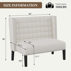 White Faux Leather Loveseat Settee, Modern Tufted Upholstered Bench with Back for Kitchen Dining Room Living Room, High Back Banquette Seating Sofa Couch with Wood Legs