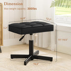 LUE BONA Adjustable Vanity Stool, Foot Rest Under Desk, 360° Swivel Vanity Chair for Makeup Room, Black Upholstered Faux Leather Ottoman for Bathroom & Living Room, 300lbs