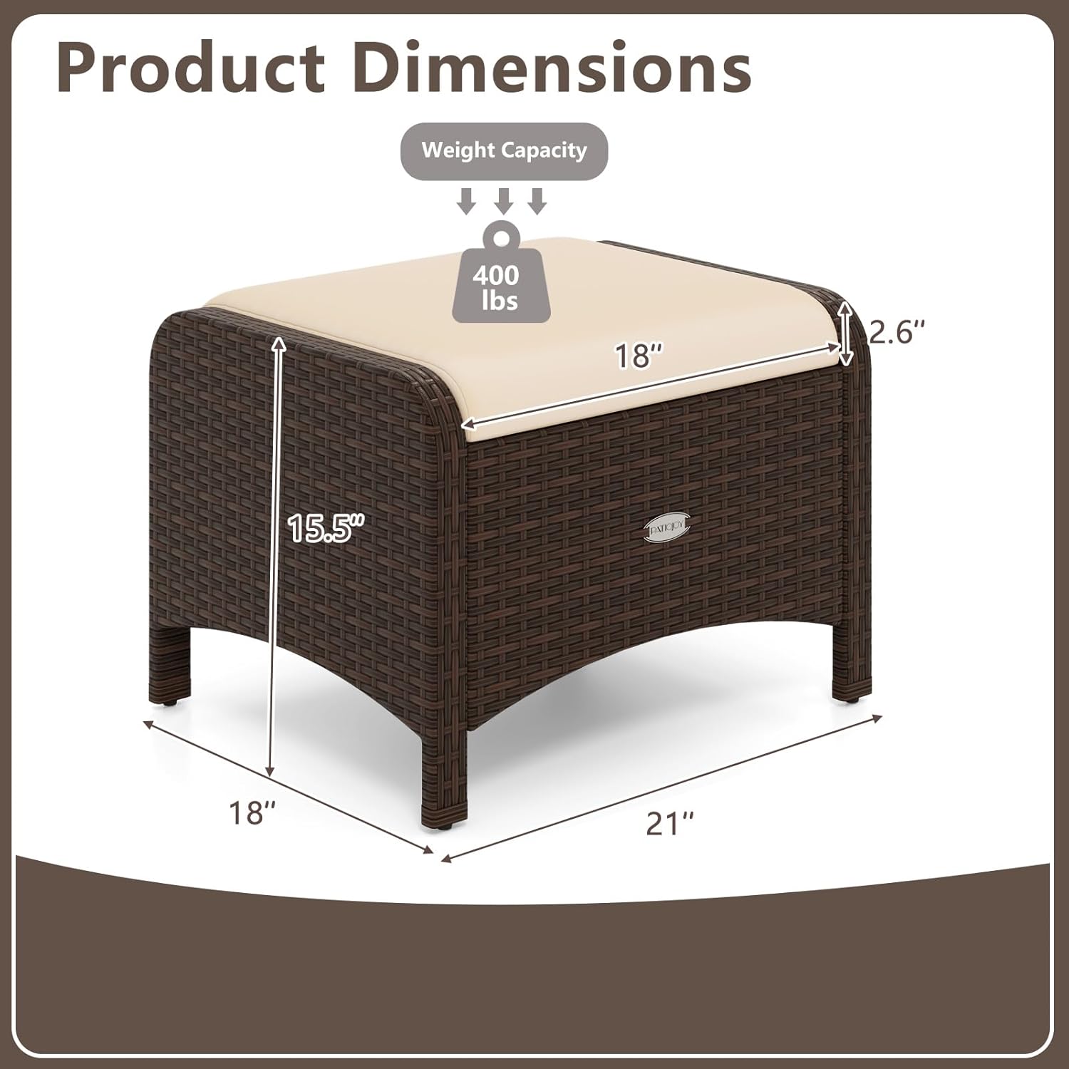 RELAX4LIFE Wicker Outdoor Ottomans for Patio - Set of 2 Rattan Footstools w/Removable Cushions, Multipurpose Outside Foot Rest, Side Table & Additional Seating for Porch Garden Backyard (Beige)