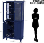 ARTPOWER 72" Freestanding Kitchen Pantry Storage Sideboard, Classical Tall Cabinet with Glass Door and Adjustable Shelves for Kitchen, Livingroom and Dining Room, Navy Blue