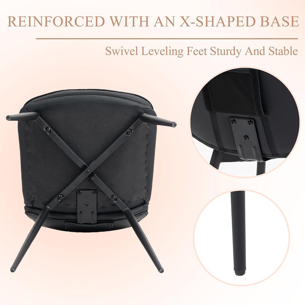 AVAWING Modern Dining Chairs Set of 4, Faux Leather Upholstered Kitchen Chairs with Button Tufted Back and Adjustable Footpads, Armless Accent Chairs for Dining Living Room, Black