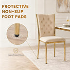 Velvet Dining Chairs Set of 4, Modern Kitchen Chair with Gold Metal Legs, Luxury Upholstered Tufted Dining Room Chairs for Home, Apartment, Living Room - Beige