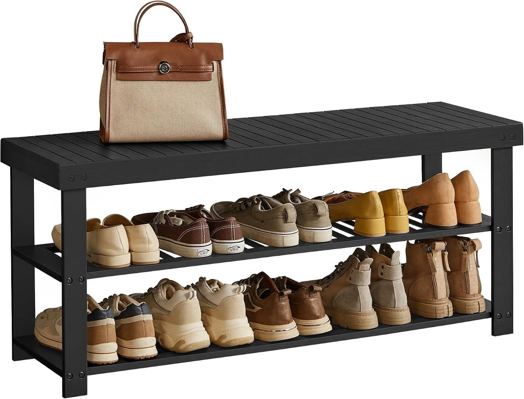 SONGMICS Shoe Rack Bench, 3-Tier Bamboo Shoe Storage Organizer, Entryway Bench, Holds Up to 286 lb, 11.3 x 42.9 x 17.8 Inches, for Entryway Bathroom Bedroom, Ink Black ULBS110B101