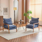 VINGLI Mid-Century Modern Cloud Accent Armchairs set of 2 with Lumbar Pillow, 6.3'' Thick Seat Cushion Reading Chairs with Wooden Armrests, Boho Lounge Chair for Bedroom,Living Room,Chenille,Gray Blue