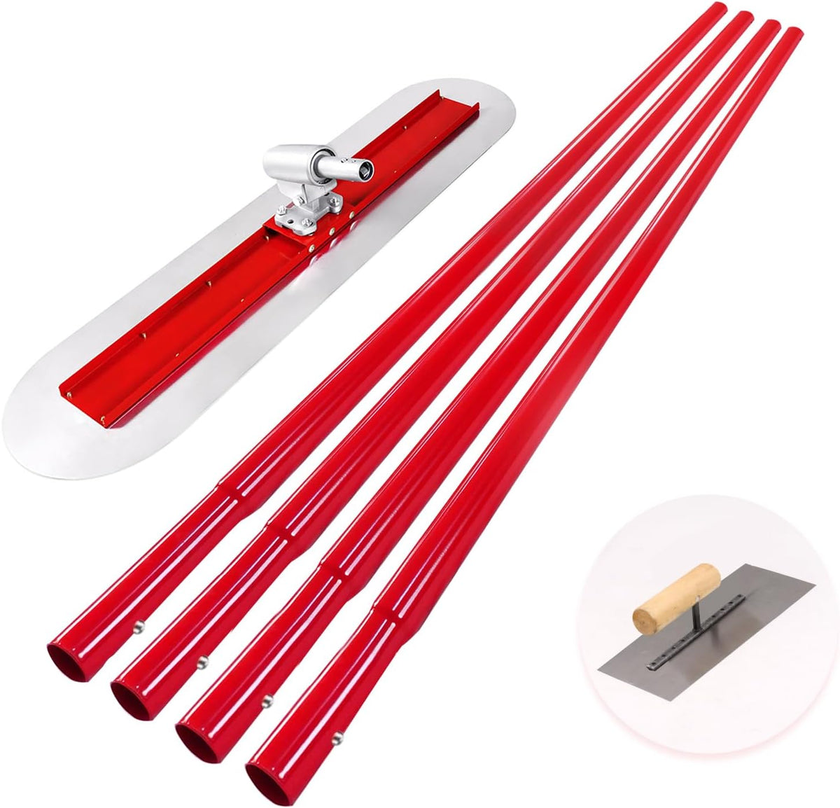 Bull Float Concrete Bull Float Tool Kit 48"x12" Fresno Round End Stainless Steel Board Kit Tool Cement Trowel Tools Float Bracket Concrete Tools Finishing With 57" Aluminum Alloy Handle x4 VOYAR