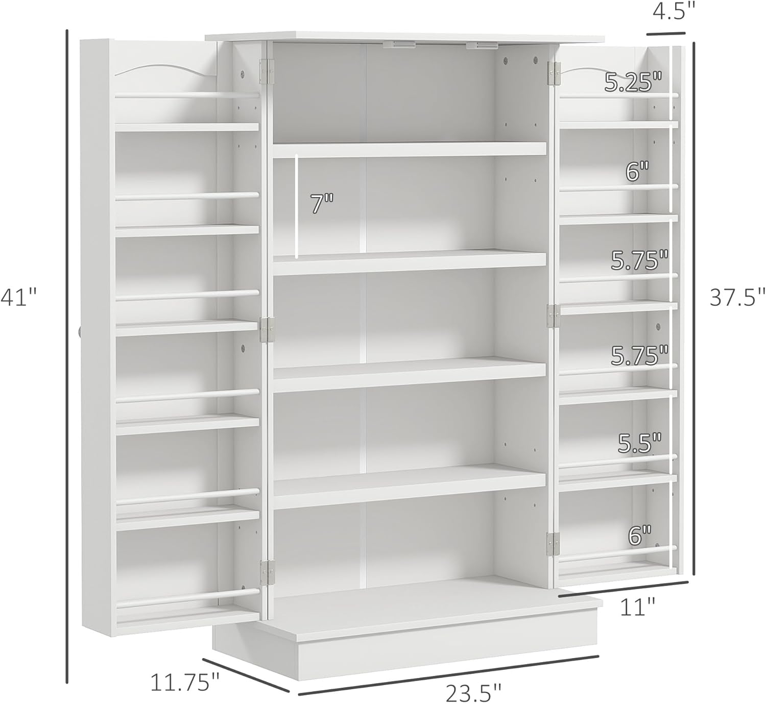 HOMCOM 41" Kitchen Pantry Storage Cabinet, Freestanding Kitchen Cabinet with 12 Door Shelves, Double Doors, 5-Tier Shelving and Adjustable Shelves, White