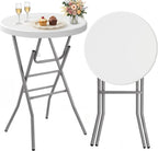 VECELO 28" Round Cocktail Table, Folding Bar Height Table with Removable Legs, 43.3" Tall Portable Plastic Bistro High Top for Indoor Outdoor Wedding Events, Patio, Backyard, Home Parties, White