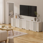Brafab Buffet Cabinet, 55" Modern Farmhouse Accent Sideboard Cabinet with 4 Doors, Wood Fluted Credenza for Living Room and Kitchen, White
