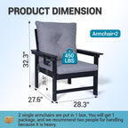 Set of 2 HDPE Adirondack Patio Armchairs, All Weather Outdoor Lounge Chairs w/ 3.5'' Thick Washable Cushions & Cup Holders, Rustproof 304 Stainless Steel Hardware for Garden Deck Poolside, Black