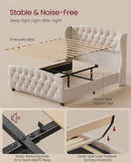 VASAGLE Queen Platform Bed Frame, Upholstered, Wooden Slats