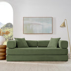 4-in-1 Folding Convertible Sofa Bed, 78 Inch Oversized Corduroy Upholstered Couch, Loveseat Sleeper with Pull Out Bed, Floor Sofa Modular Futon Couch for Living Room Bedroom Lounge, Green