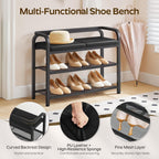 YATINEY Shoe Bench with Backrest, Entryway Bench, 2-Tier Shoe Rack with PU Padded Seat, Upholstered Shoe Storage Bench with Back, for Hallway, Entryway, Foyer, Bedroom, Black HX04BB