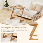 Giantex Bamboo TV Tray Table Set of 2, Z Shaped Sofa Side Table for Eating Snacks Coffee Laptop, Modern TV Dinner for Small Spaces Living Room Bedroom, Natural