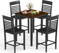 Giantex 5-Piece Dining Table Set for 4, Counter-Height Square Kitchen Table and Chairs Set with Rubber Wood Frame, Curved Back, Footrest, Bar Table Set for Small Place Dinette Breakfast Nook