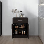 DEPOT E-SHOP 24" Barbados Pantry Cabinet 33" H with Top Drawer, Double Doors and Interior Shelves, Dark Walnut – Tall Kitchen Storage & Pantry Organization