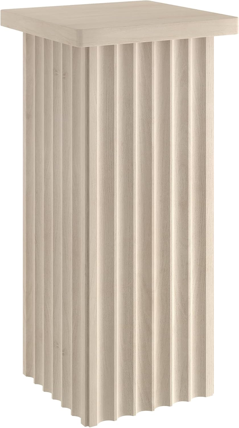 Henn&Hart 11'' Fluted Modern Wooden Square End Table, Ribbed Side Table, Nightstand for Living Room, Office, Family Room, or Bedroom, Alder White