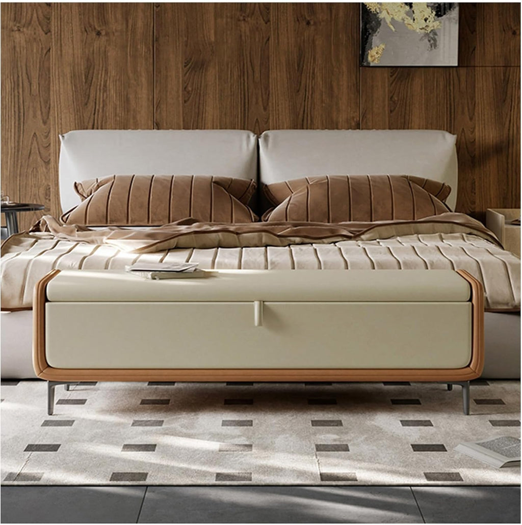 Modern Modern Faux Leather Storage Ottoman Bench with Metal Base,Upholstered Bedroom for End of Bed Luxury Shoe,Footstool for, Living Room, Entryway Entryway(Gris,150 * 45 * 43cm)