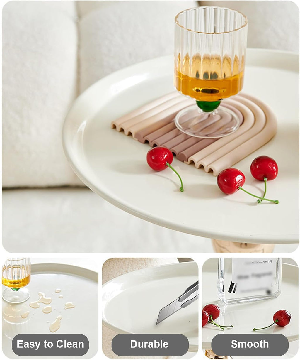 Small Round End Table,Modern Accent Tables,Sofa Tray Side Table,Drink Table for Living Room Bedroom,White
