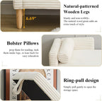 65.35" Storage Bench, Corduroy Upholstered End of Bed Bench with Bolster Pillows, Modern Storage Bench with Natural-Patterned Wooden Legs, Comfy Entryway Bench for Entryway (Beige)