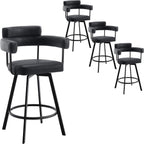 Swivel Counter Height Stools Set of 2, 26‘’ Kitchen Bar Stools with Arm Rest, Black Faux Leather Island Chairs with Metal Legs