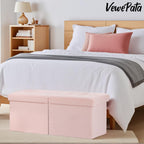 Storage Ottoman Bench, 34" Teddy Velvet Folding Foot Rest, Pink | Large Ottoman with Storage, Thicker Foam Padded Seat, 34 x 13 x 13in, Livingroom, Dorm, Bedroom, Easy to install, 86L