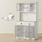HOMCOM Kitchen Pantry Storage Cabinet with Microwave Stand, 71" Modern Kitchen Hutch with Open Countertop, Glass Doors, Storage Drawers and Adjustable Shelves for Dining Room, Coffee Bar, White