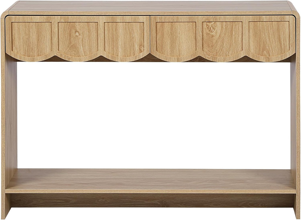 ORRD Console Table with Drawers, Mid-Century 43 Inches Narrow Entryway Table with Open Storage Shelves, Hallway Accent Tables Behind Couch Tables for Living Room - Natural