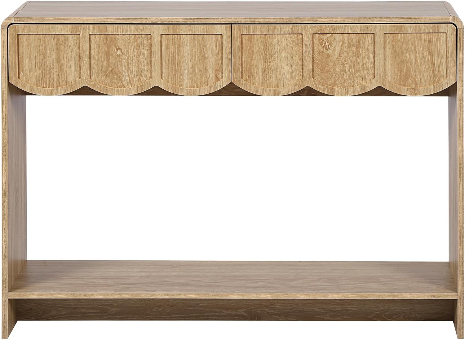ORRD Console Table with Drawers, Mid-Century 43 Inches Narrow Entryway Table with Open Storage Shelves, Hallway Accent Tables Behind Couch Tables for Living Room - Natural