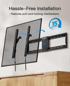 Pipishell Tilt TV Wall Mount for 37–82 inch TVs up to 132 lbs | tilting tv mount, fits 12″-24″ wood studs, 1.5″ low profile, 8° tilt, quick lock & release pull cord, max VESA 600x400mm