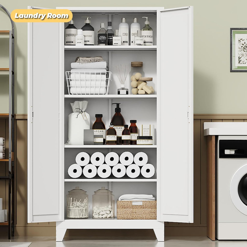 75" Pantry Cabinet,Kitchen Storage Cabinet with Adjustable Shelves | 1000 LBS Capacity Metal Pantry Cabinet with Magnetic & Anti-Tip,Storage Cabinet with Adjustable Feet for Kitchen,Dining Room