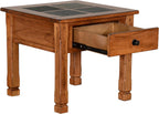 Benzara Marv Side End Table w Drawer- 26 Inch Square Slate Inlay Top- Brown
