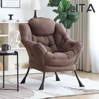 LITA Lazy Chair with Armrests and Side Pocket, Modern Upholstered Accent Reading Chair for Living Room, Bedroom, Dorm, Small Spaces, Single Dark Brown