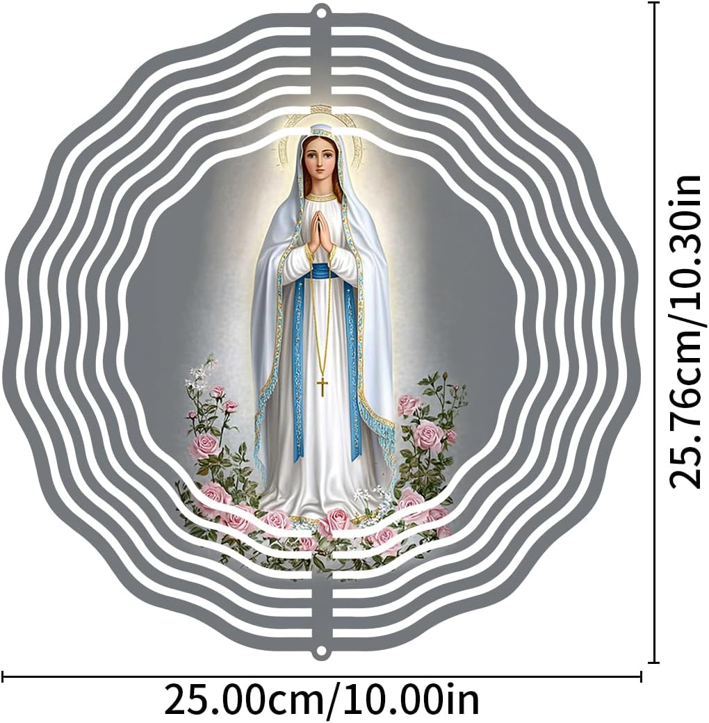 Virgin Mary Prayer Wind Spinner, Metal Wind Spinners Outdoor Indoor, Virgin Mary Cross Hanging Garden Decor for Outside, Stainless Wind Spinners for Yard and Garden 10 inch 3D (25.76X25 CM)