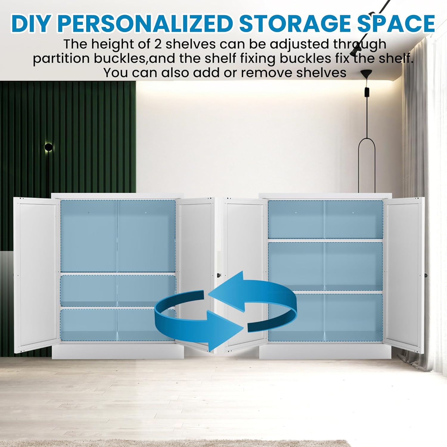 White Steel Pantry Cabinet with 2 Adjustable Shelves, Metal Storage Cabinets for Kitchen, Living Room, Bathroom, Heavy Duty Freestanding Utility Cabinet, Assembly Require