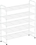 SUFAUY 33" Wide Shoe Rack, 5 Tier Shoe Storage Rack for 24-30 Pairs of Shoes, Shoe Organizer for Entryway, Steel Frame, Industrial, White