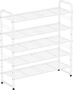 SUFAUY 33" Wide Shoe Rack, 5 Tier Shoe Storage Rack for 24-30 Pairs of Shoes, Shoe Organizer for Entryway, Steel Frame, Industrial, White