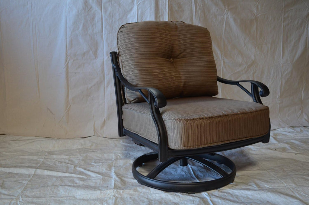 Nassau Cast Aluminum Powder Coated 4 Swivel Rocker Club Chairs with Walnut Seat Cushions - Antique Bronze