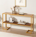Furnify Console Sofa Table, 52" Modern Entryway Table, 2-Tier Open Shelf with Tempered Glass, Gold Metal Frame Behind Couch Table for Living Room Bedroom Hallway Entrance, Brown