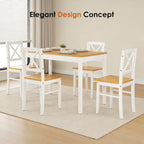 Harper & Bright Designs 5-Piece Dining Table and Chair Set for Apartment or Kitchen, Solid Rubberwood Kitchen Table Set, Space-Saving Design, Chairs Slide Under Table, Easy to Clean (Natural White)