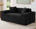 61” Loveseat Sofa, Comfy Corduroy Couch with Cup Holders & Storage Pockets, Deep Seat 2-Seater Cloud Couches for Small Space Living Room No Assembly Required, Black
