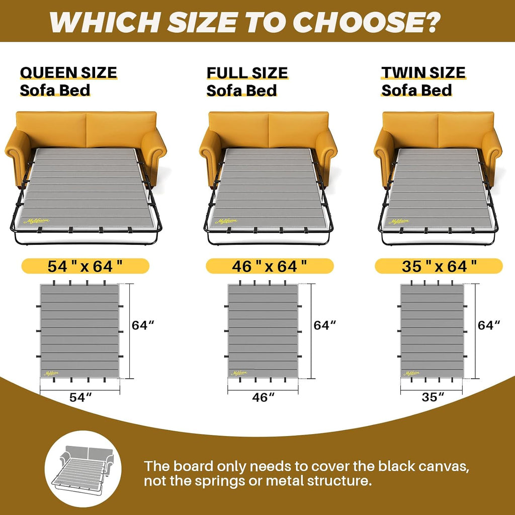 MYLIFESION Sleeper Sofa Support Board, Queen Size (54”x64”) | Sofa Bed Board for Pull Out Couch, Folds Up with Frame, Under Mattress Bar Shield