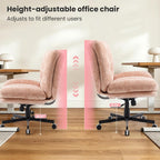 Wide Plush Comfy Criss Cross Rolling Office Desk Chair for Women Pink | 7.09" Thick Cushion, 90-130° Rocking, Height Adjustable, Swivel, Oversized Fabric Reading Chair for Living Room Bedroom