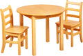 ECR4Kids 30in D Round Hardwood Table with 24in Legs and Two 14in Chairs, Kids Furniture, Honey, 3-Piece | Durable rubberwood, GREENGUARD Gold Certified, ANSI/BIFMA Compliant, 6-8 years, 200 lb seat capacity, classroom & home use