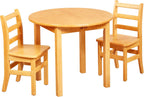 ECR4Kids 30in D Round Hardwood Table with 24in Legs and Two 14in Chairs, Kids Furniture, Honey, 3-Piece | Durable rubberwood, GREENGUARD Gold Certified, ANSI/BIFMA Compliant, 6-8 years, 200 lb seat capacity, classroom & home use
