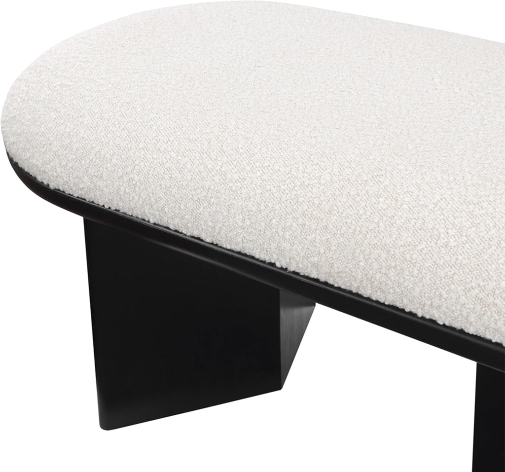 Meridian Furniture 22005Cream Wilshire Collection Art Deco Bench with Luxurious Cream Boucle Fabric and Rich Solid Wood with Black Finish, 57.5" W x 20" D x 18" H, Cream